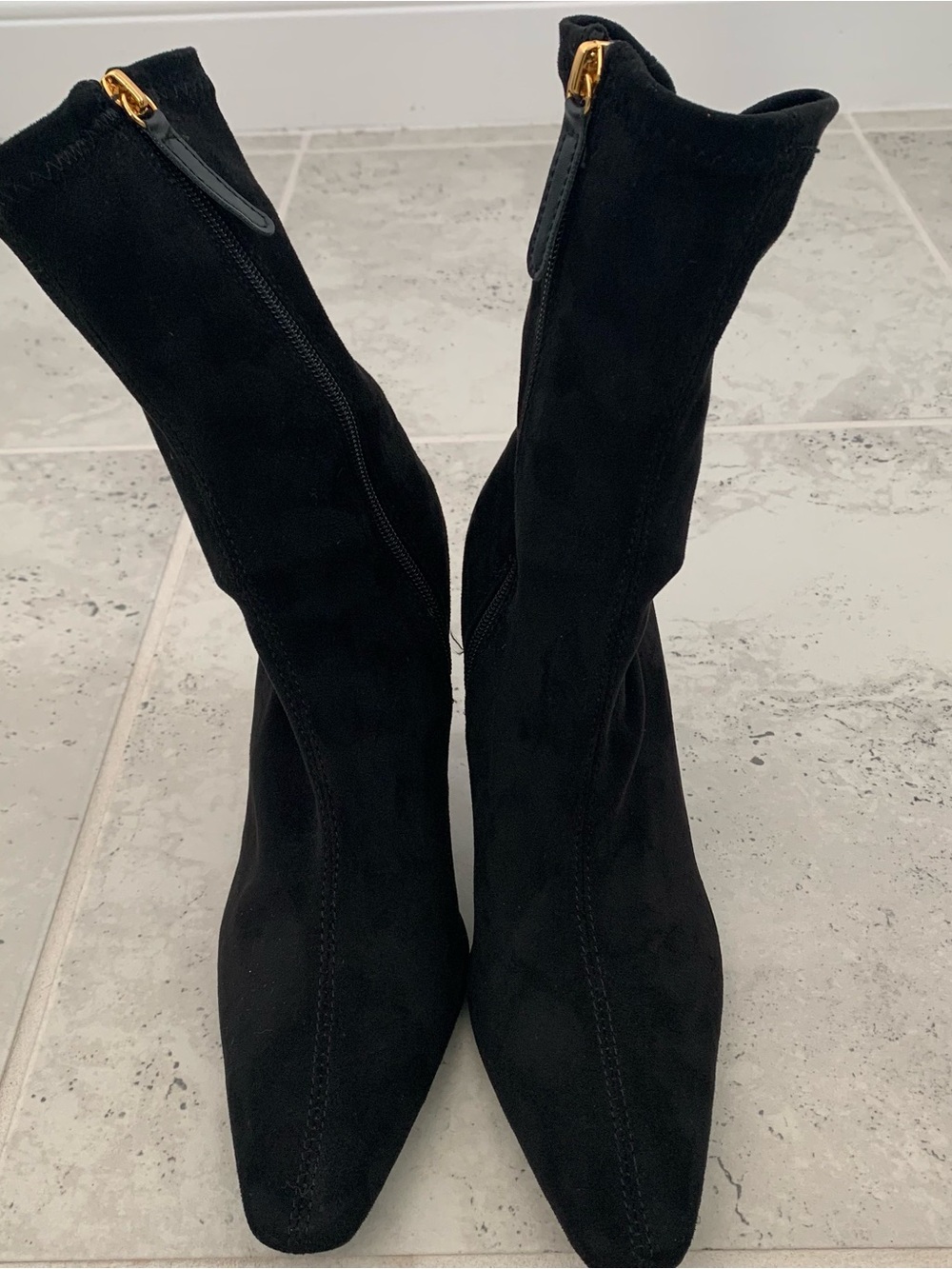 Zara Black Pointed Toe Stretch Suede Sock Ankle Boots